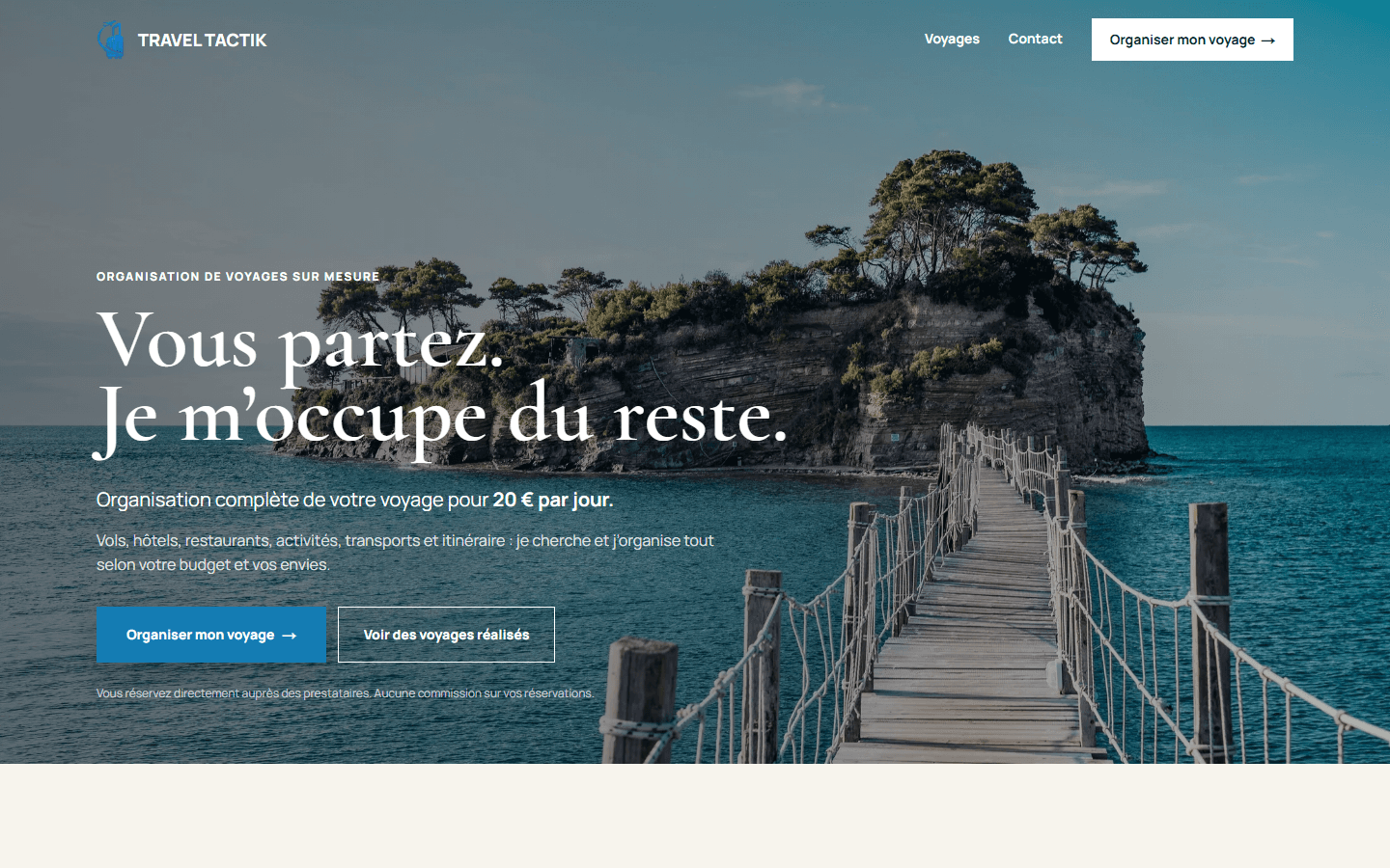 Aperçu du site TravelTactik, service d’organisation de voyages sur mesure
